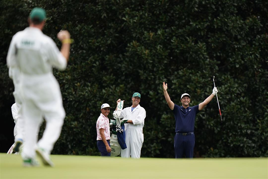 Golfer Jon Rahm Gets Hole-in-One by Skipping Ball Across Water at the Masters at Augusta National Golf Club in Augusta, Georgia